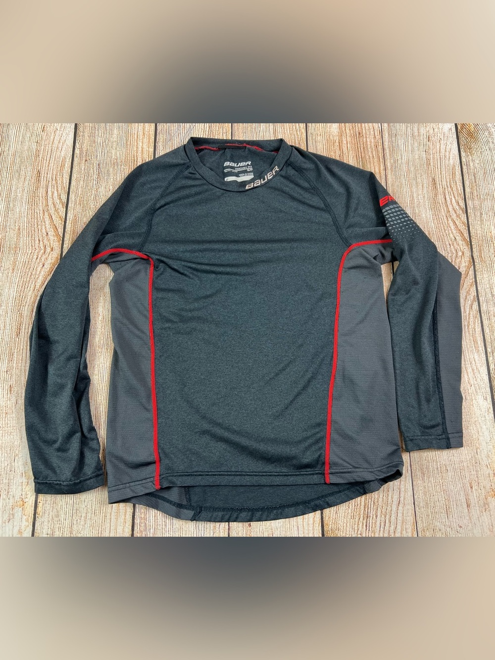 Bauer Hockey Fit Youth Grey Red Longsleeve Shirt Size Small